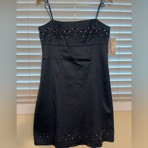 Elegant Navy Blue Beaded Dress OLEG CASSINI size 14 NTG